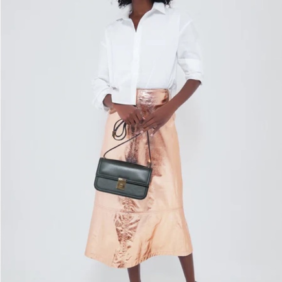 Tuckernuck x India Hicks London Skirt Size 4 NWT Gold Metallic Foil A-Line Midi - Picture 2 of 13